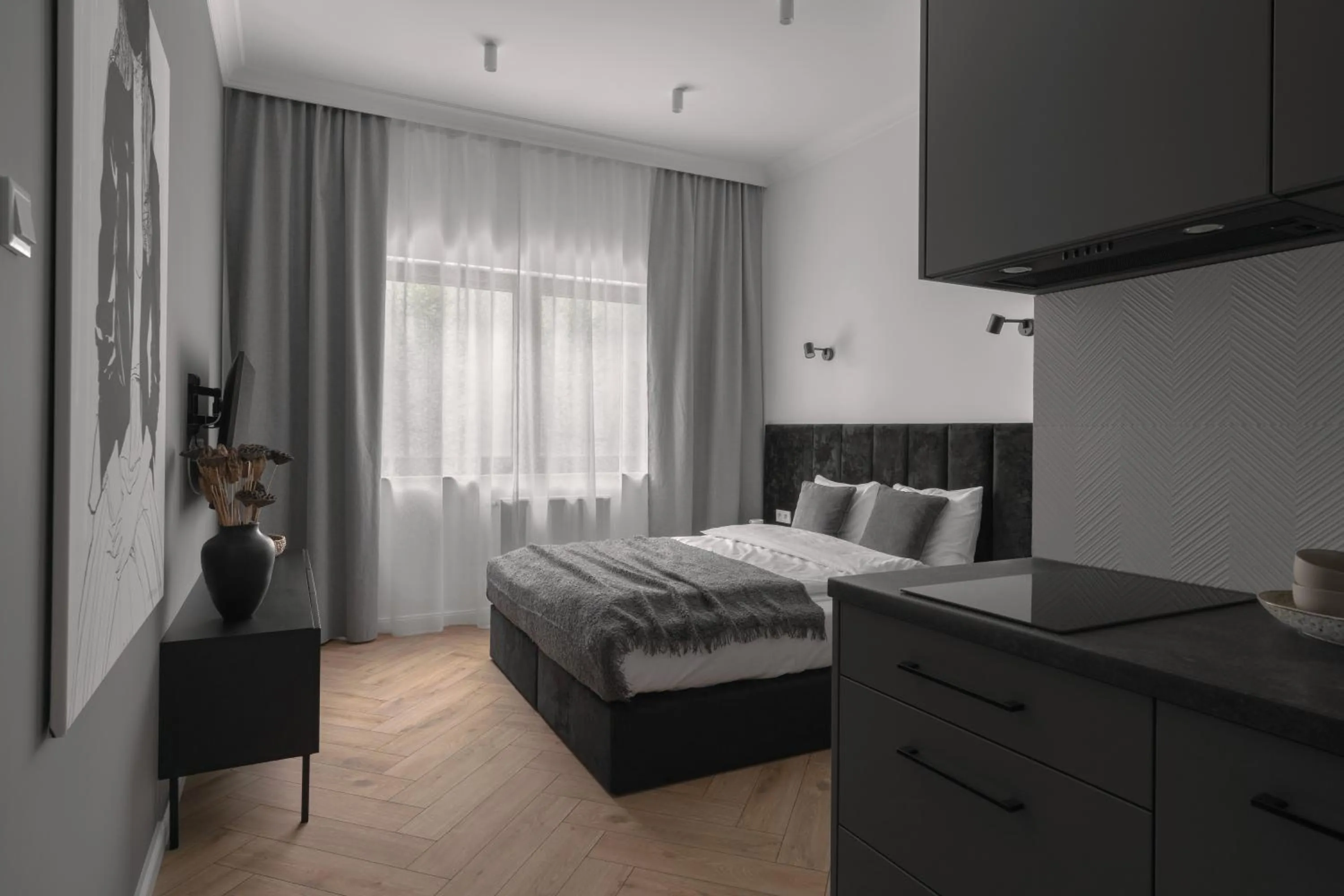 Bed in APARTIO ROOMS Gliwice