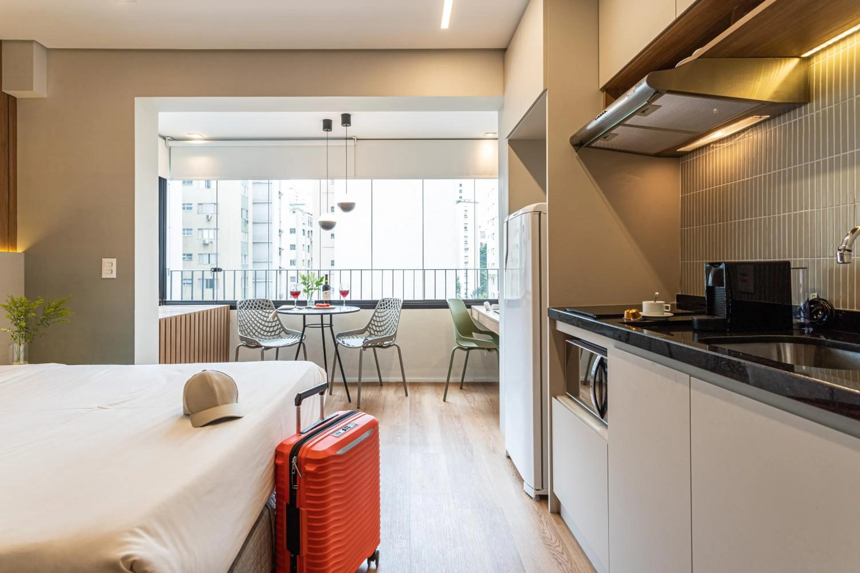 Kitchen or kitchenette, Bed in Next Paulista by Viva - Apartamentos completos ao lado da Av Paulista e MASP