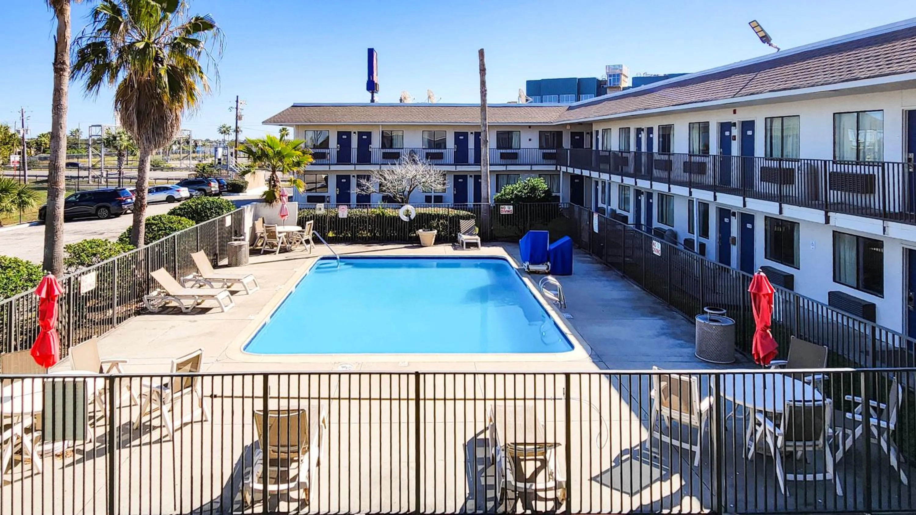 Pool view in Studio 6 Galveston TX