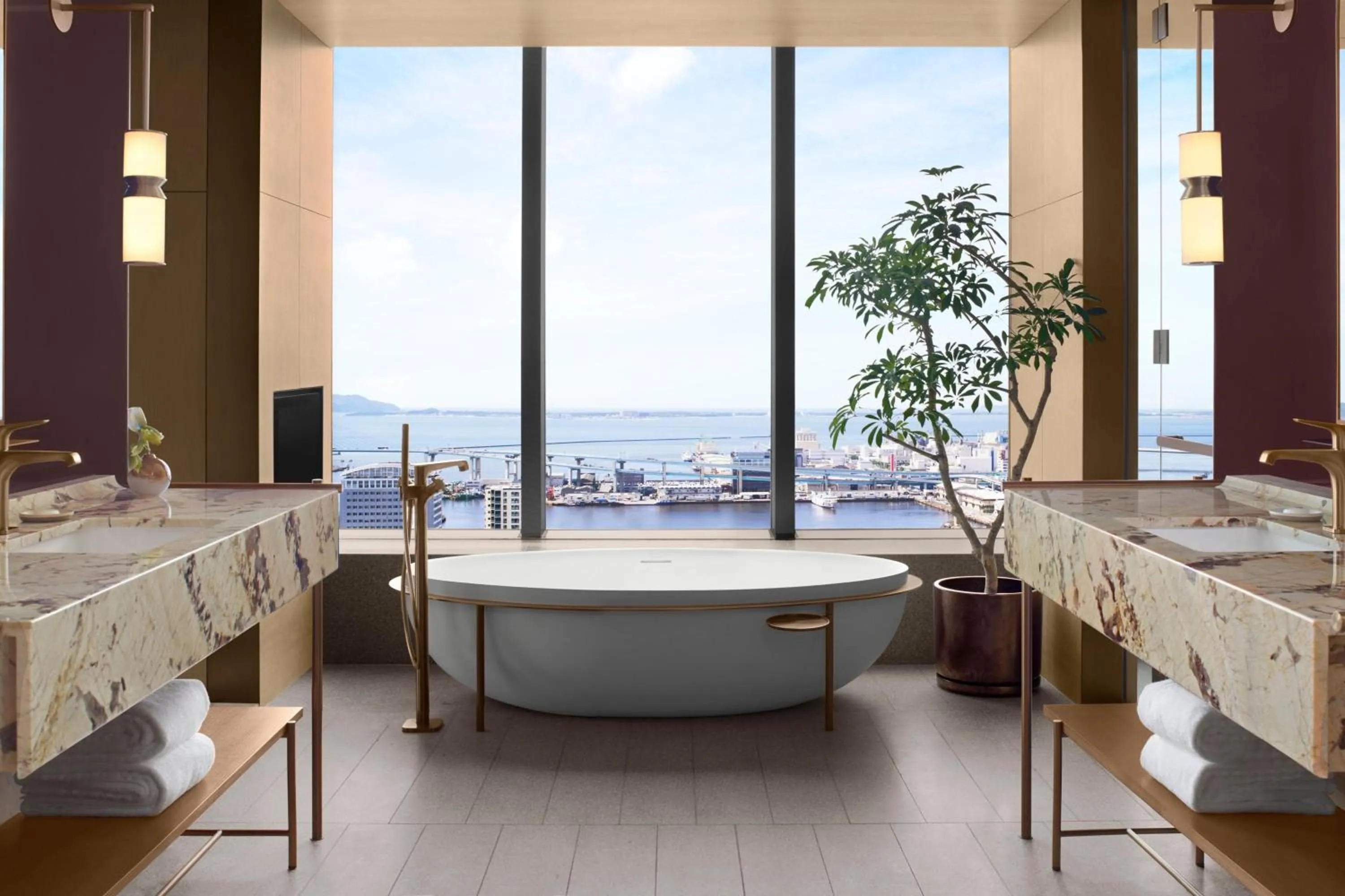 Bathroom, Bed in The Ritz-Carlton Fukuoka